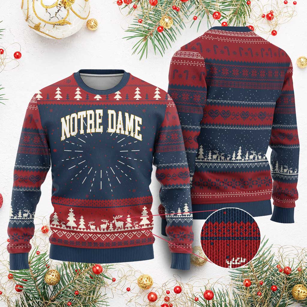Classic Notre Dame Indiana Ugly Christmas Sweater Retro Vintage Varsity Throwback Design TS02 Burgundy Print Your Wear