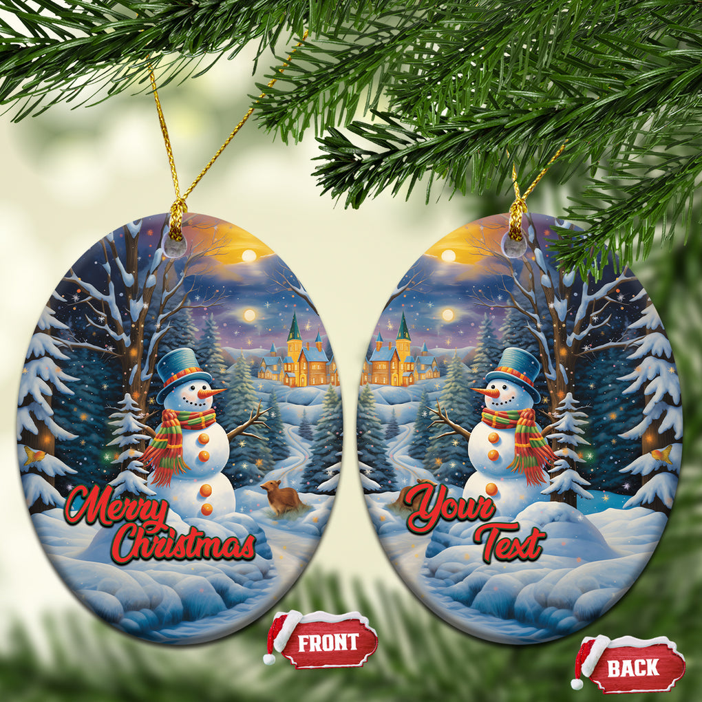 Personalized Snowman Christmas Ceramic Ornament Nostalgic Xmas Merry Christmas TS02 Oval Blue Printyourwear