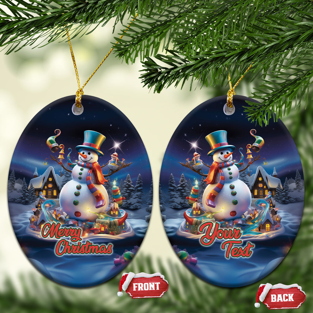 Personalized Snowman Christmas Ceramic Ornament Nostalgic Xmas Night Merry Christmas TS02 Oval Blue Printyourwear