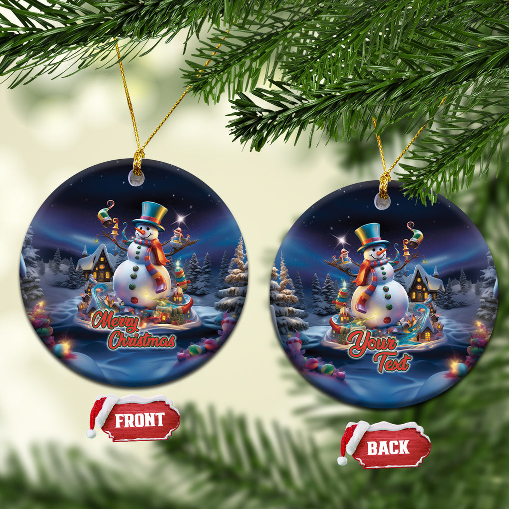 Personalized Snowman Christmas Ceramic Ornament Nostalgic Xmas Night Merry Christmas TS02 Circle Blue Printyourwear