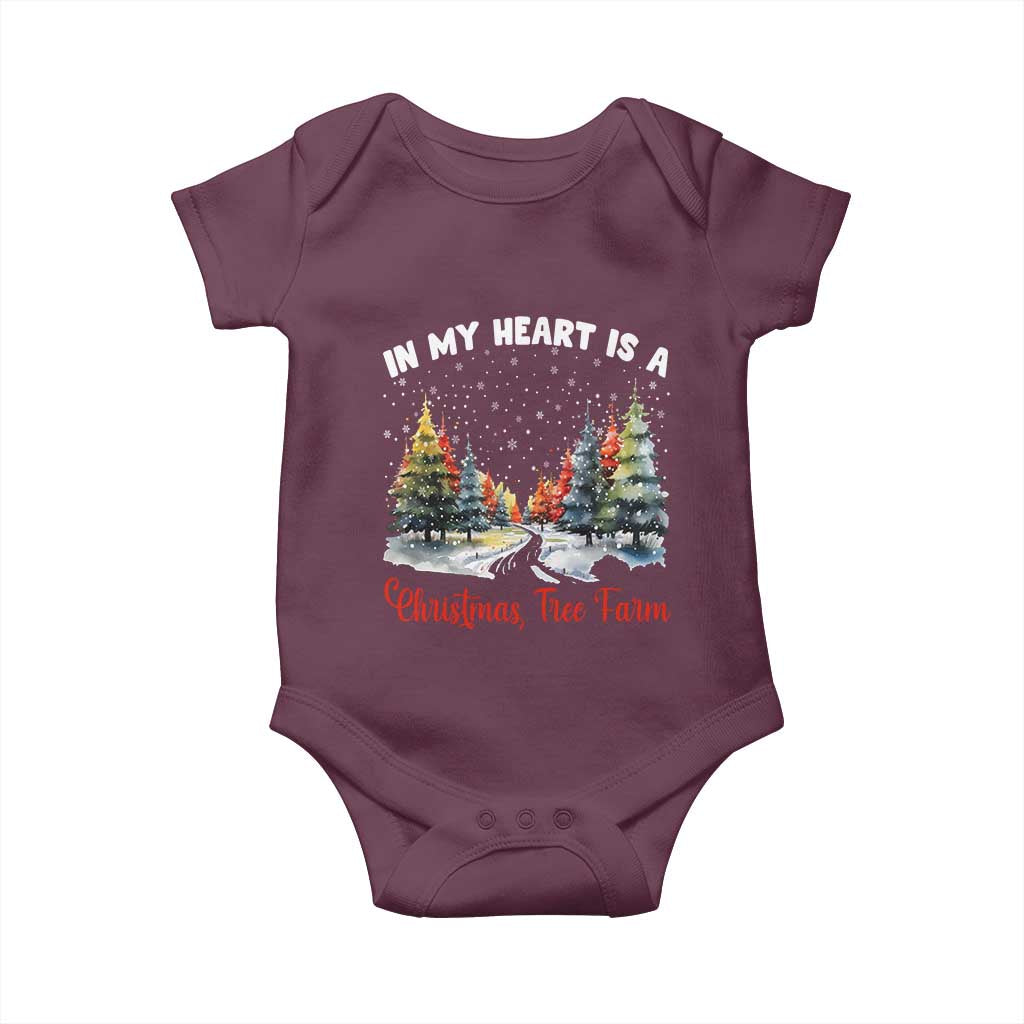 Funny Christmas Baby Onesie In My Heart Is A Xmas Tree Farm Retro Vintage Clothing TS02 Maroon Print Your Wear