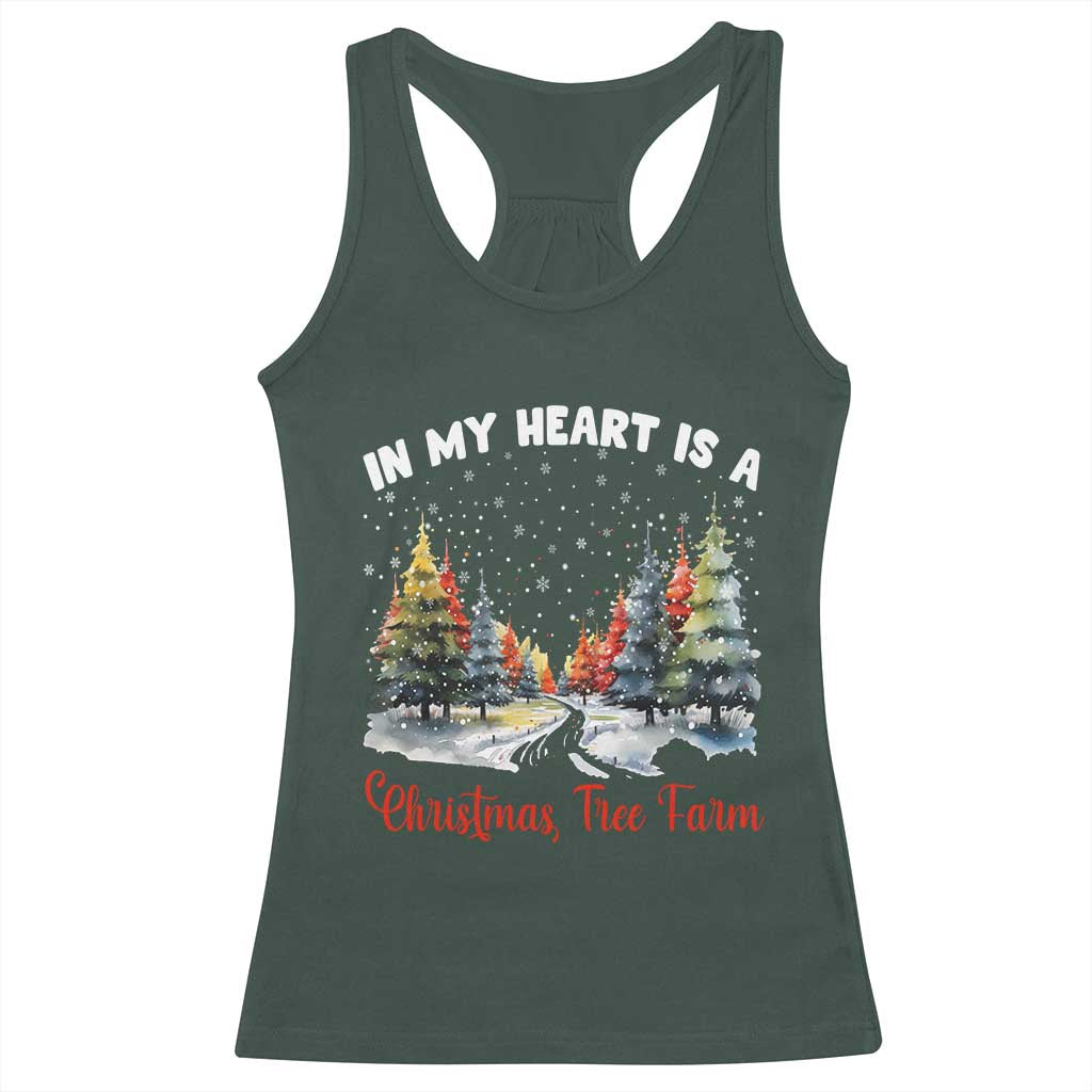 Funny Christmas Racerback Tank Top In My Heart Is A Xmas Tree Farm Retro Vintage Clothing TS02 Dark Forest Green Print Your Wear
