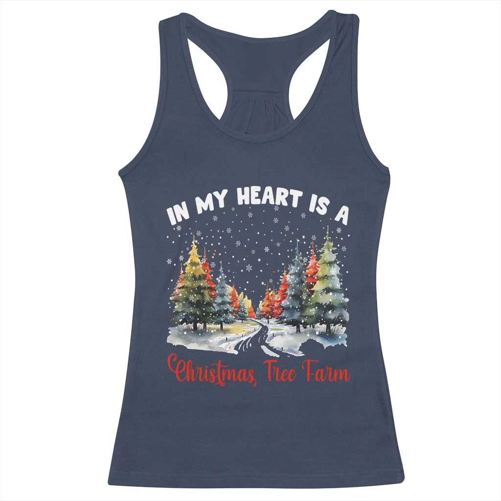 Funny Christmas Racerback Tank Top In My Heart Is A Xmas Tree Farm Retro Vintage Clothing TS02 Navy Print Your Wear