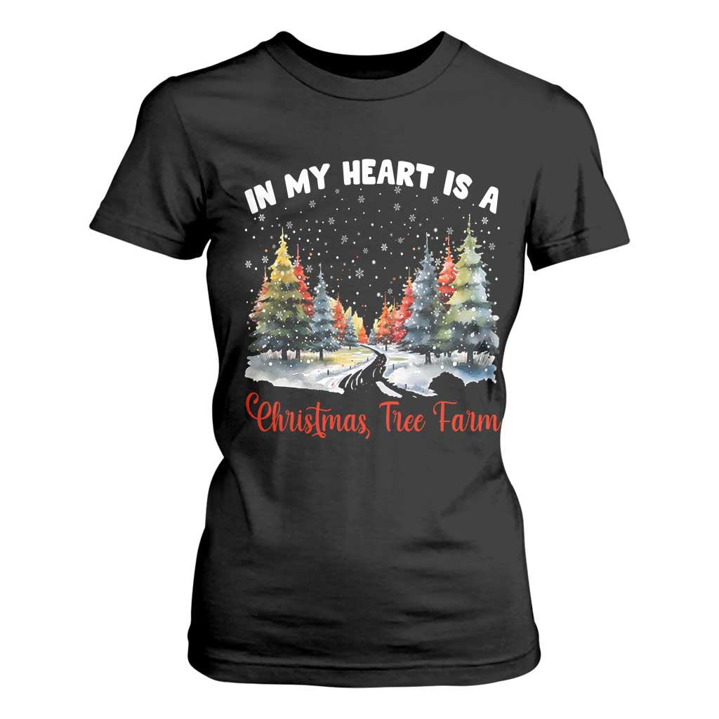 Funny Christmas T Shirt For Women In My Heart Is A Xmas Tree Farm Retro Vintage Clothing TS02 Black Print Your Wear