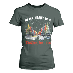 Funny Christmas T Shirt For Women In My Heart Is A Xmas Tree Farm Retro Vintage Clothing TS02 Dark Forest Green Print Your Wear