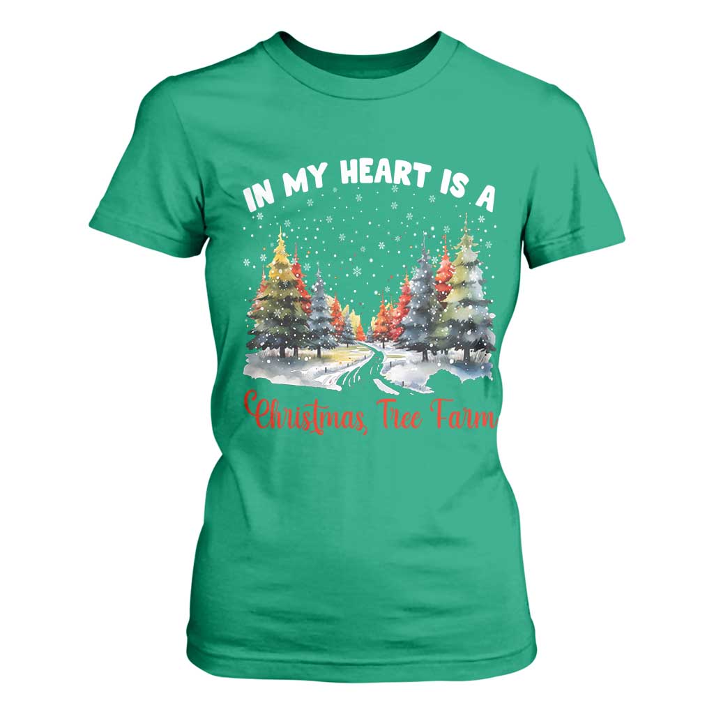 Funny Christmas T Shirt For Women In My Heart Is A Xmas Tree Farm Retro Vintage Clothing TS02 Irish Green Print Your Wear