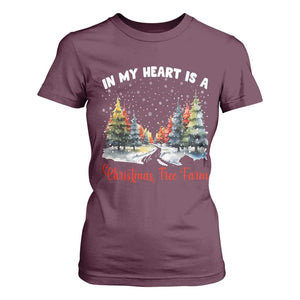 Funny Christmas T Shirt For Women In My Heart Is A Xmas Tree Farm Retro Vintage Clothing TS02 Maroon Print Your Wear