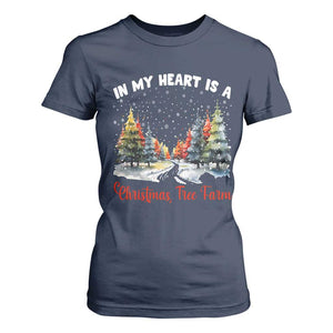 Funny Christmas T Shirt For Women In My Heart Is A Xmas Tree Farm Retro Vintage Clothing TS02 Navy Print Your Wear