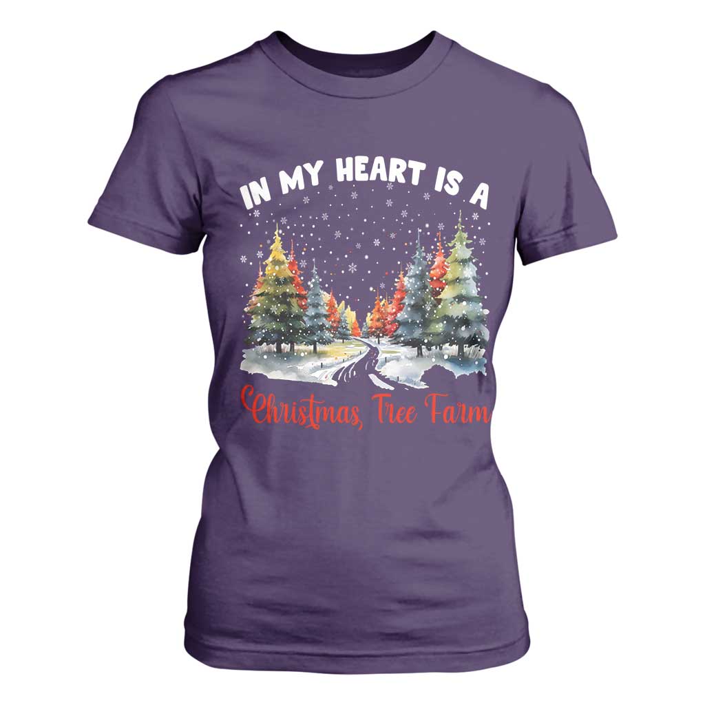 Funny Christmas T Shirt For Women In My Heart Is A Xmas Tree Farm Retro Vintage Clothing TS02 Purple Print Your Wear