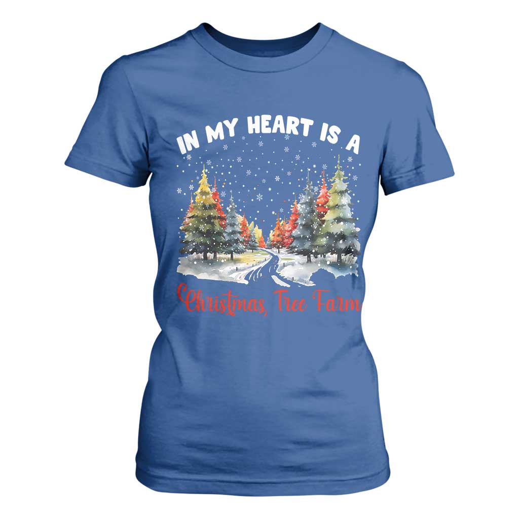 Funny Christmas T Shirt For Women In My Heart Is A Xmas Tree Farm Retro Vintage Clothing TS02 Royal Blue Print Your Wear