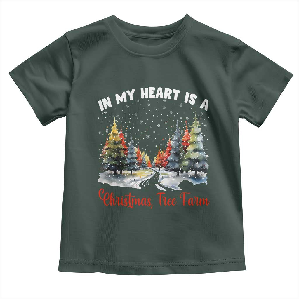 Funny Christmas Toddler T Shirt In My Heart Is A Xmas Tree Farm Retro Vintage Clothing TS02 Dark Forest Green Print Your Wear