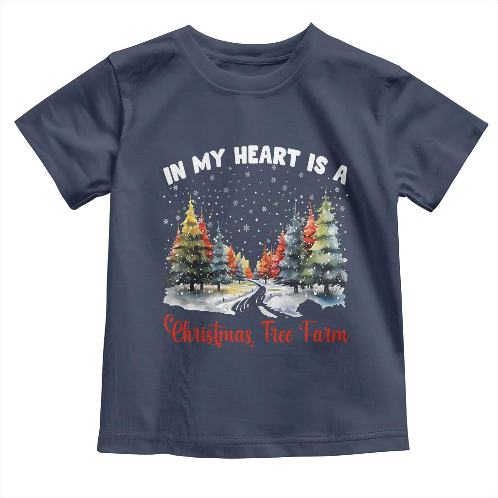 Funny Christmas Toddler T Shirt In My Heart Is A Xmas Tree Farm Retro Vintage Clothing TS02 Navy Print Your Wear