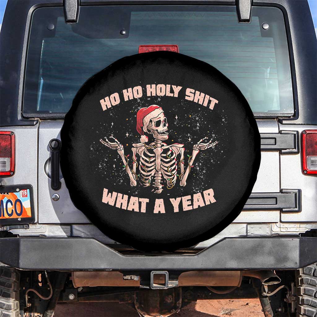 Skeleton Christmas Spare Tire Cover Ho Ho Holy Shit What A Year Retro Funny TS02 No hole Black Print Your Wear