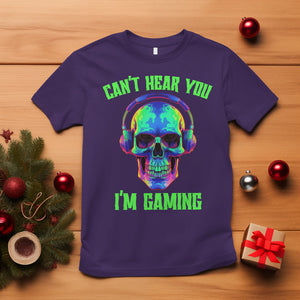 Skull Gamer T Shirt Can't Hear You I'm Gaming Funny Video Game Lover Player TS02 Purple Printyourwear
