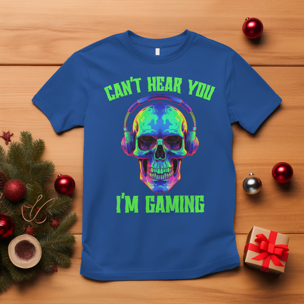 Skull Gamer T Shirt Can't Hear You I'm Gaming Funny Video Game Lover Player TS02 Royal Blue Printyourwear