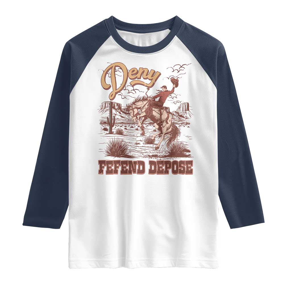 Western Cowboy Raglan Shirt Deny Defend Depose TS02 White Navy Print Your Wear