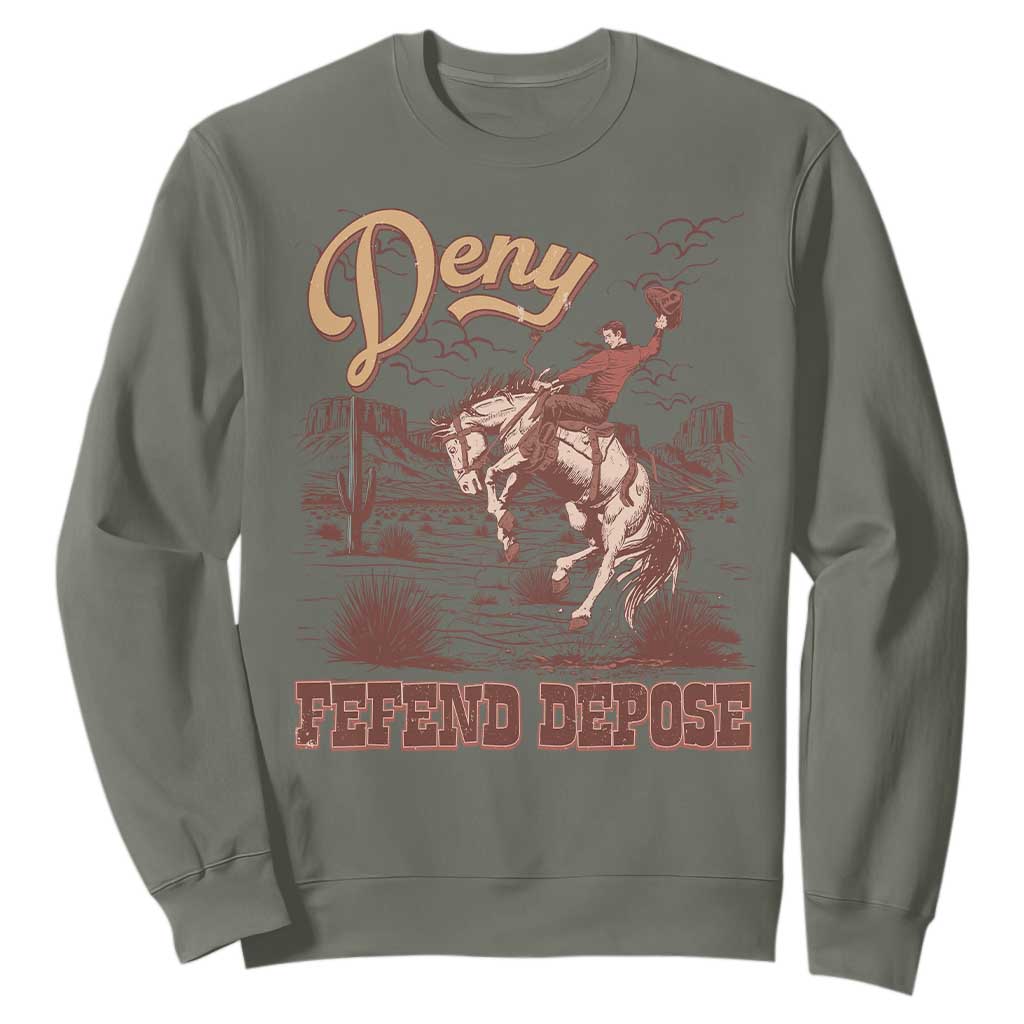 Western Cowboy Sweatshirt Deny Defend Depose TS02 Military Green Print Your Wear