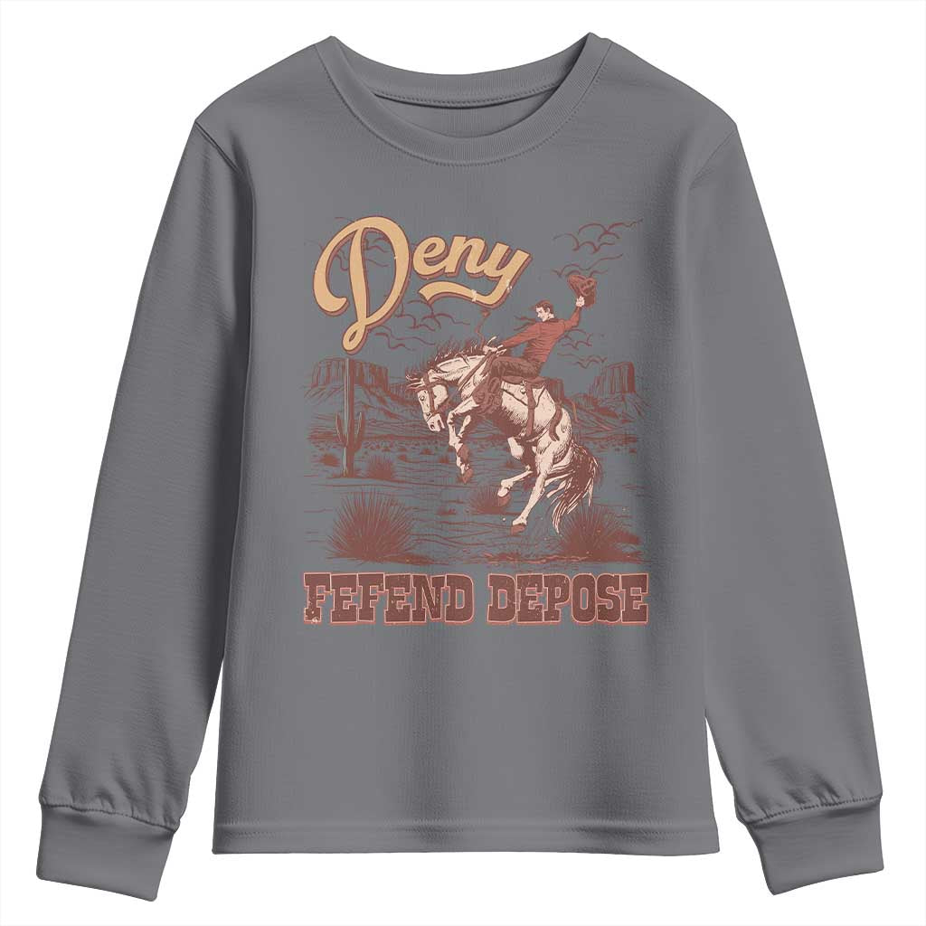 Western Cowboy Youth Sweatshirt Deny Defend Depose TS02 Charcoal Print Your Wear
