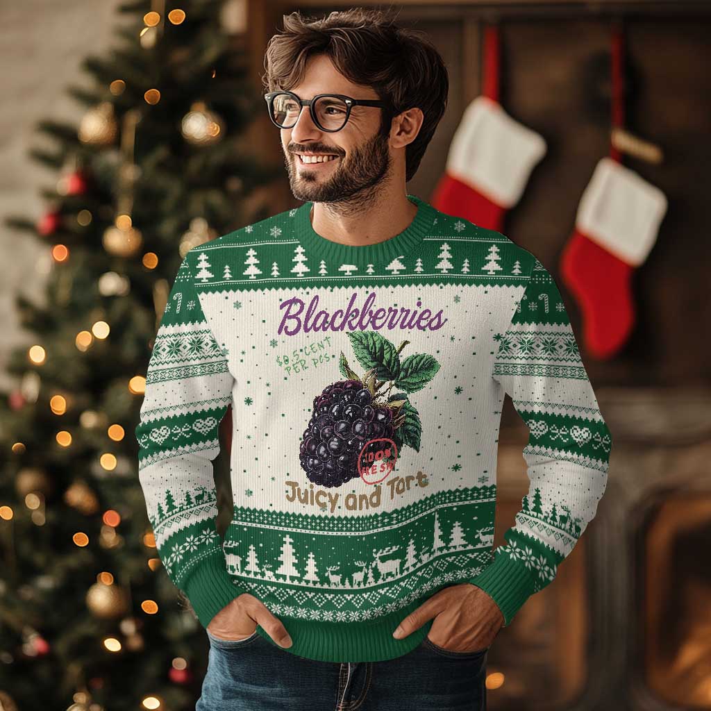 Fresh Juicy Blackberries Ugly Christmas Sweater Retro Vintage Backberry Farmers Market TS02 Beige Green Print Your Wear