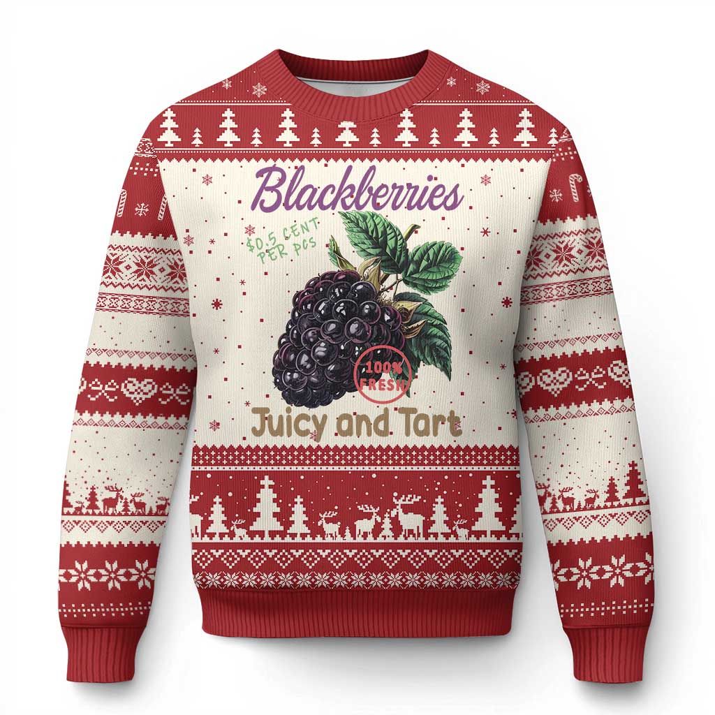 Fresh Juicy Blackberries Ugly Christmas Sweater Retro Vintage Backberry Farmers Market TS02 Beige Red Print Your Wear