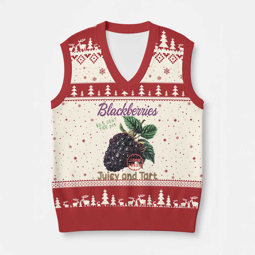 Fresh Juicy Blackberries V-Neck Knit Sweater Vest Retro Vintage Backberry Farmers Market TS02 Beige Red Print Your Wear