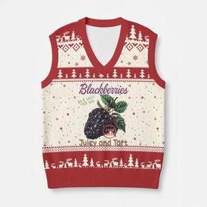 Fresh Juicy Blackberries V-Neck Knit Sweater Vest Retro Vintage Backberry Farmers Market TS02 Beige Red Print Your Wear