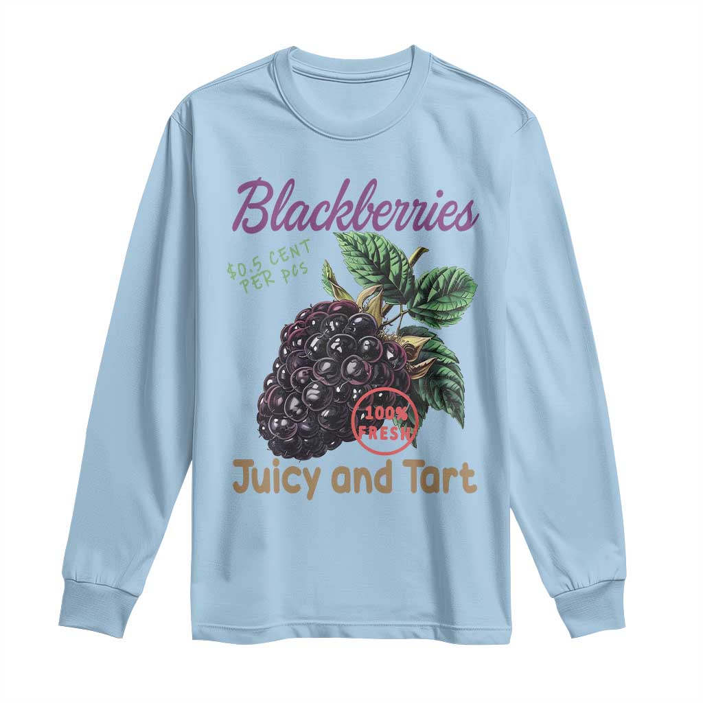 Fresh Juicy Blackberries Long Sleeve Shirt Retro Vintage Backberry Farmers Market TS02 Light Blue Print Your Wear