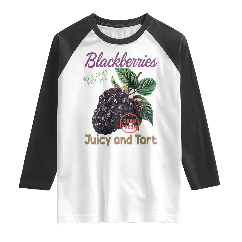 Fresh Juicy Blackberries Raglan Shirt Retro Vintage Backberry Farmers Market TS02 White Black Print Your Wear