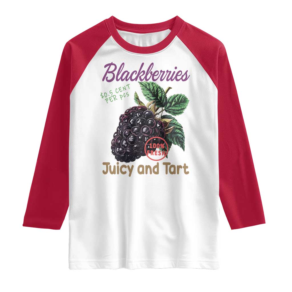 Fresh Juicy Blackberries Raglan Shirt Retro Vintage Backberry Farmers Market TS02 White Red Print Your Wear