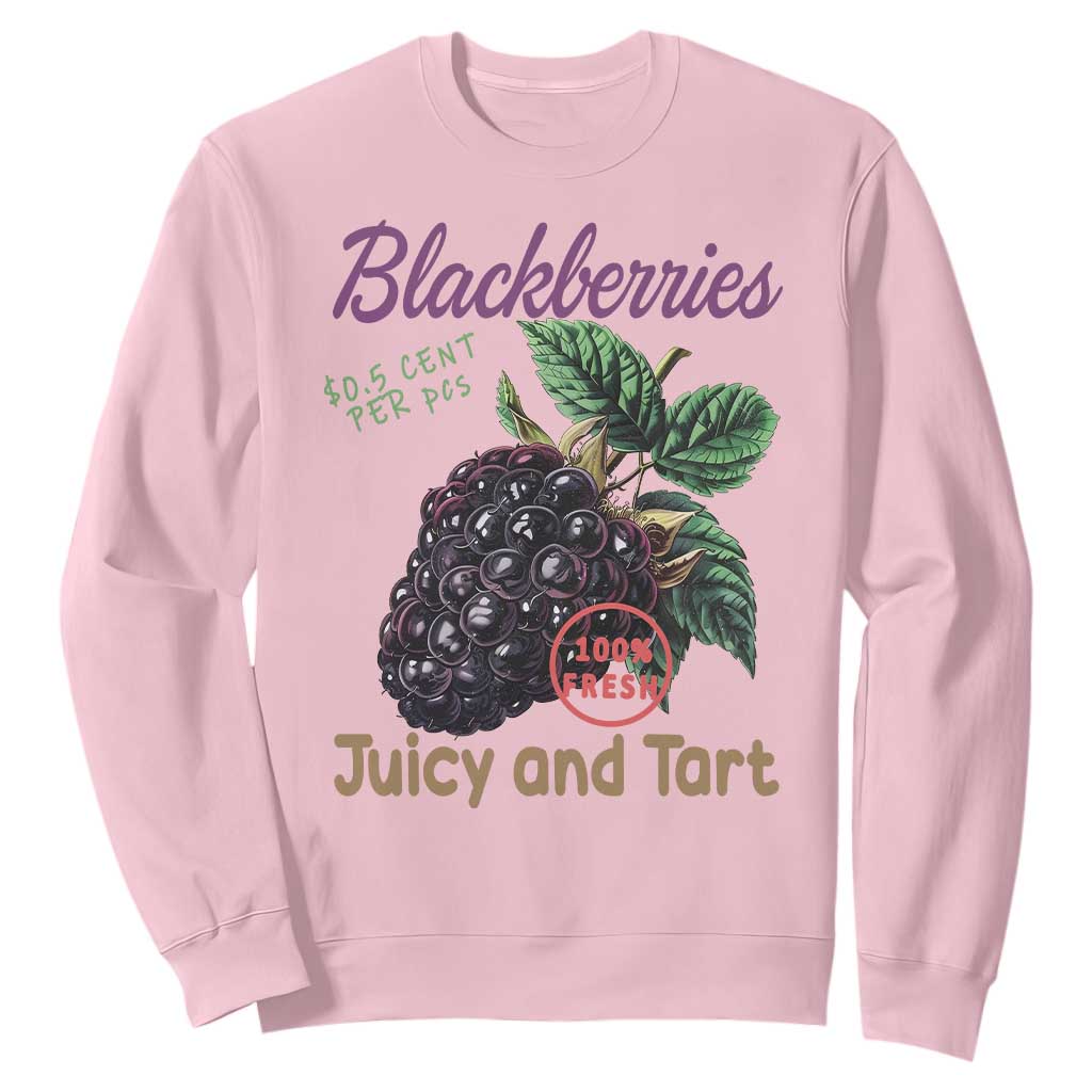 Fresh Juicy Blackberries Sweatshirt Retro Vintage Backberry Farmers Market TS02 Light Pink Print Your Wear
