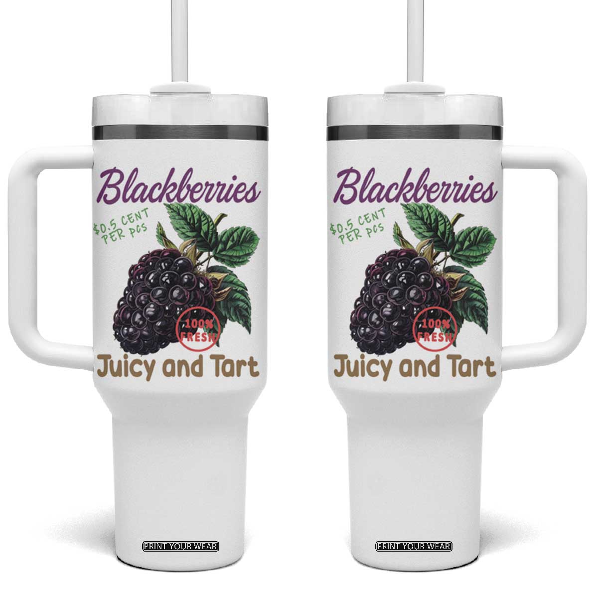 Fresh Juicy Blackberries Tumbler With Handle Retro Vintage Backberry Farmers Market TS02 One Size: 40 oz White Print Your Wear