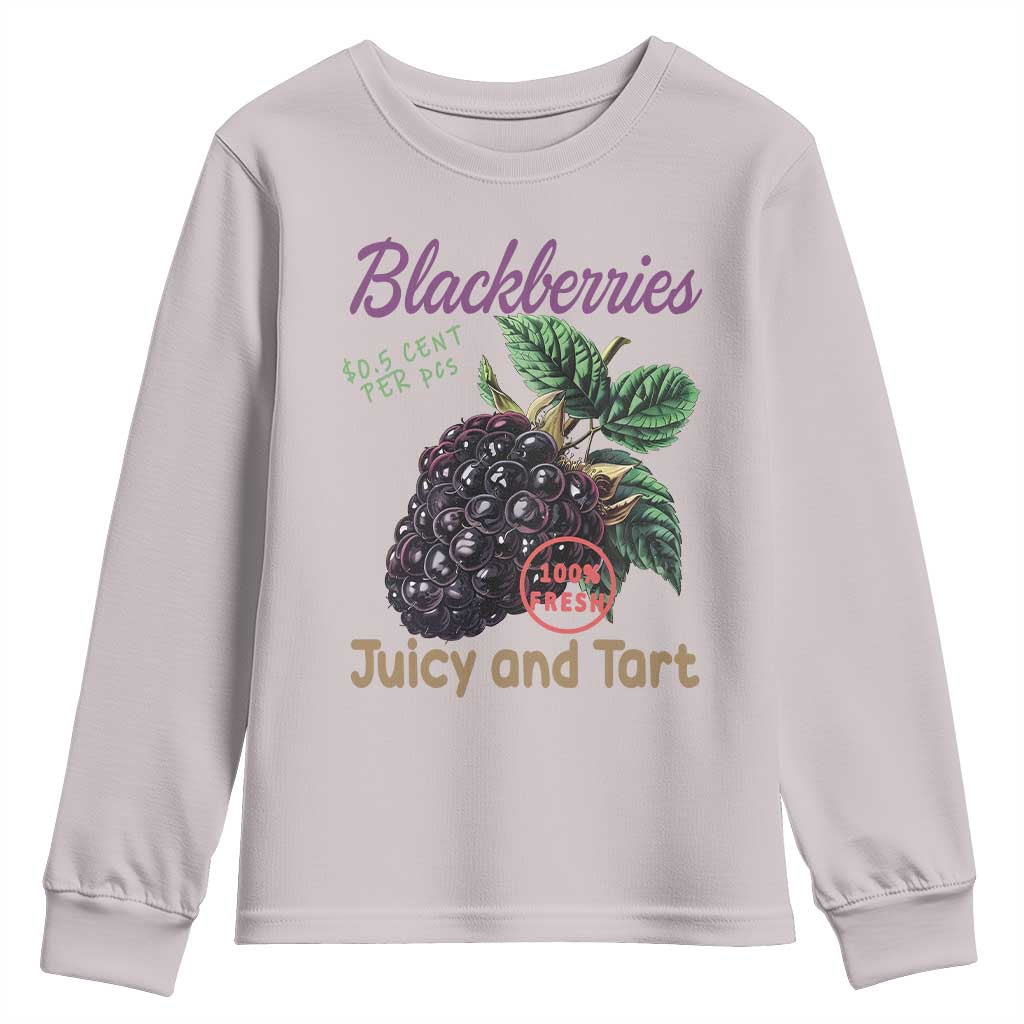 Fresh Juicy Blackberries Youth Sweatshirt Retro Vintage Backberry Farmers Market TS02 Ice Gray Print Your Wear