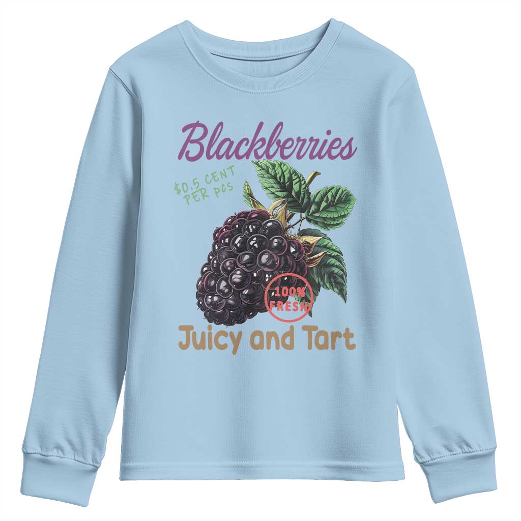 Fresh Juicy Blackberries Youth Sweatshirt Retro Vintage Backberry Farmers Market TS02 Light Blue Print Your Wear