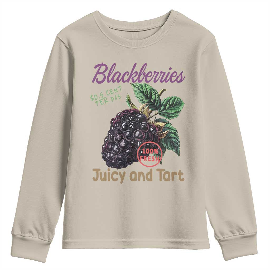 Fresh Juicy Blackberries Youth Sweatshirt Retro Vintage Backberry Farmers Market TS02 Sand Print Your Wear