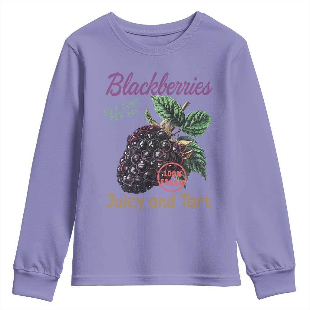 Fresh Juicy Blackberries Youth Sweatshirt Retro Vintage Backberry Farmers Market TS02 Violet Print Your Wear