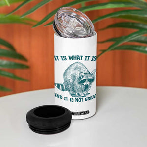 Funny Raccoon Meme It Is What It Is 4 in 1 Can Cooler Tumbler And It Is Not Great Mental Health Support TS02 Print Your Wear