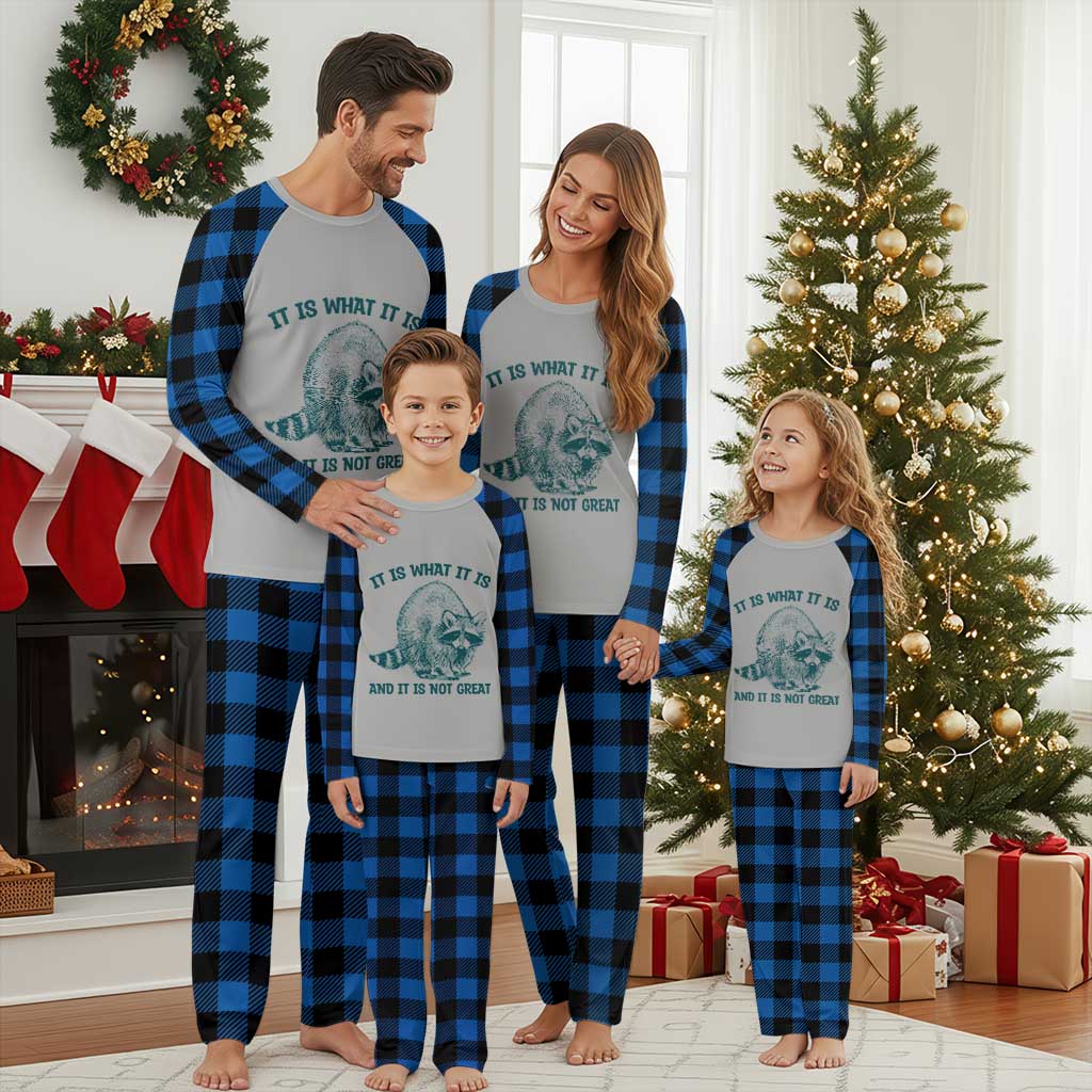 Funny Raccoon Meme It Is What It Is Plaid Pajama Set And It Is Not Great Mental Health Support TS02 Blue Plaid Print Your Wear