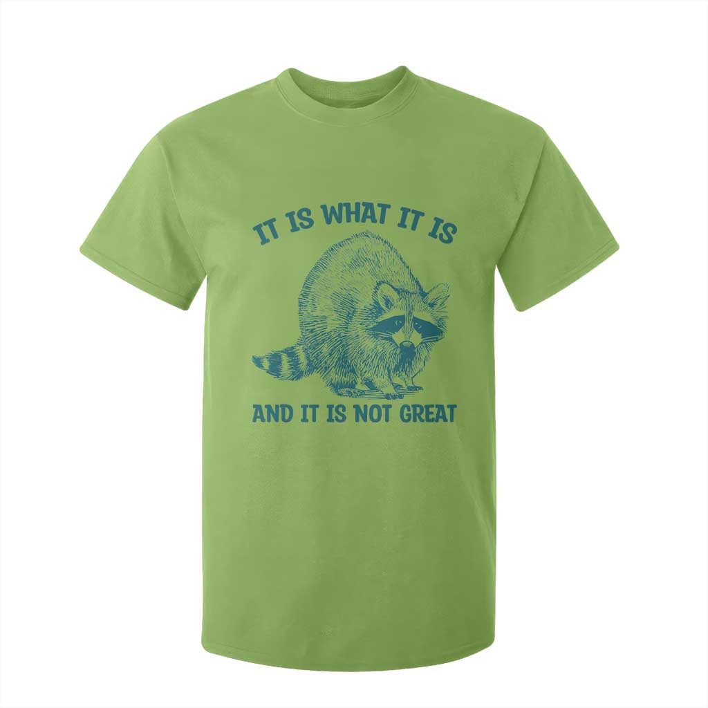 Funny Raccoon Meme It Is What It Is T Shirt For Kid And It Is Not Great Mental Health Support TS02 Lime Print Your Wear