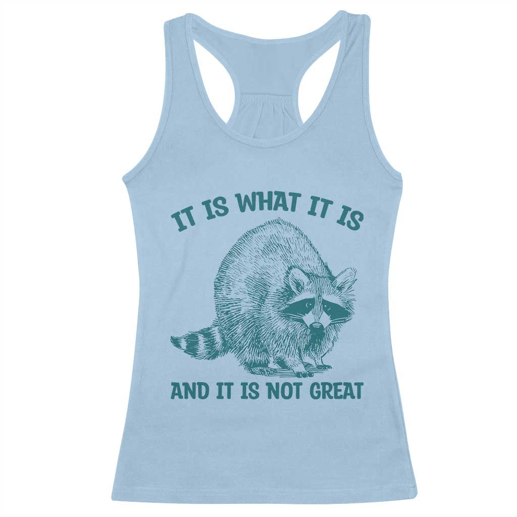 Funny Raccoon Meme It Is What It Is Racerback Tank Top And It Is Not Great Mental Health Support TS02 Light Blue Print Your Wear