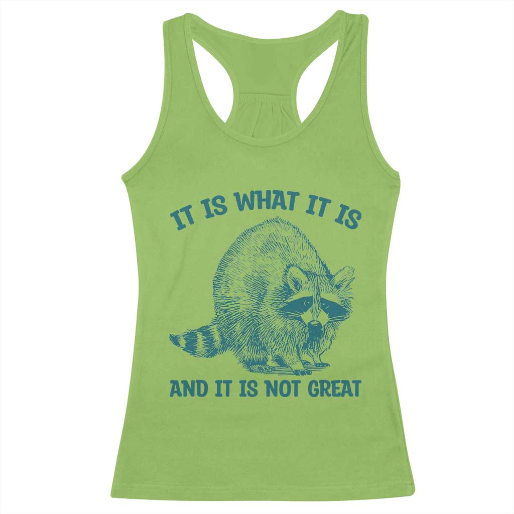 Funny Raccoon Meme It Is What It Is Racerback Tank Top And It Is Not Great Mental Health Support TS02 Lime Print Your Wear