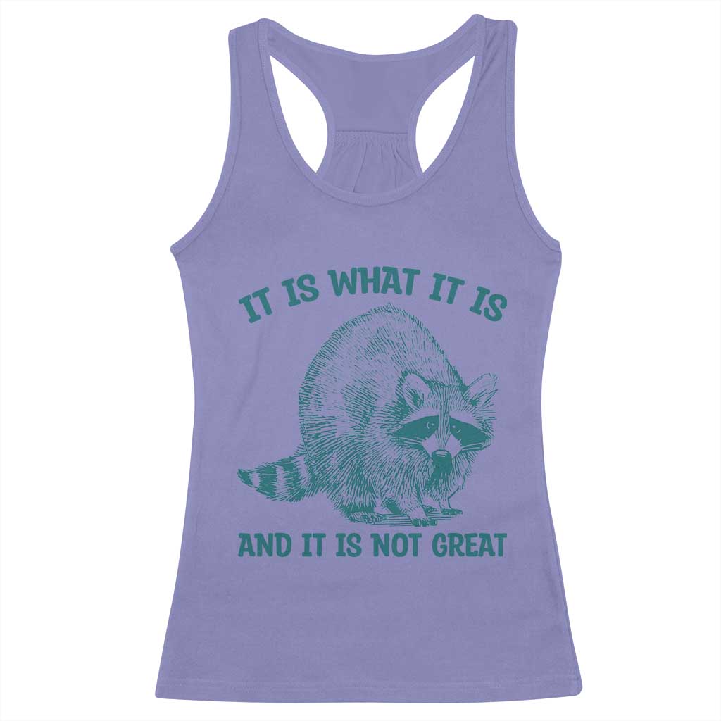 Funny Raccoon Meme It Is What It Is Racerback Tank Top And It Is Not Great Mental Health Support TS02 Violet Print Your Wear