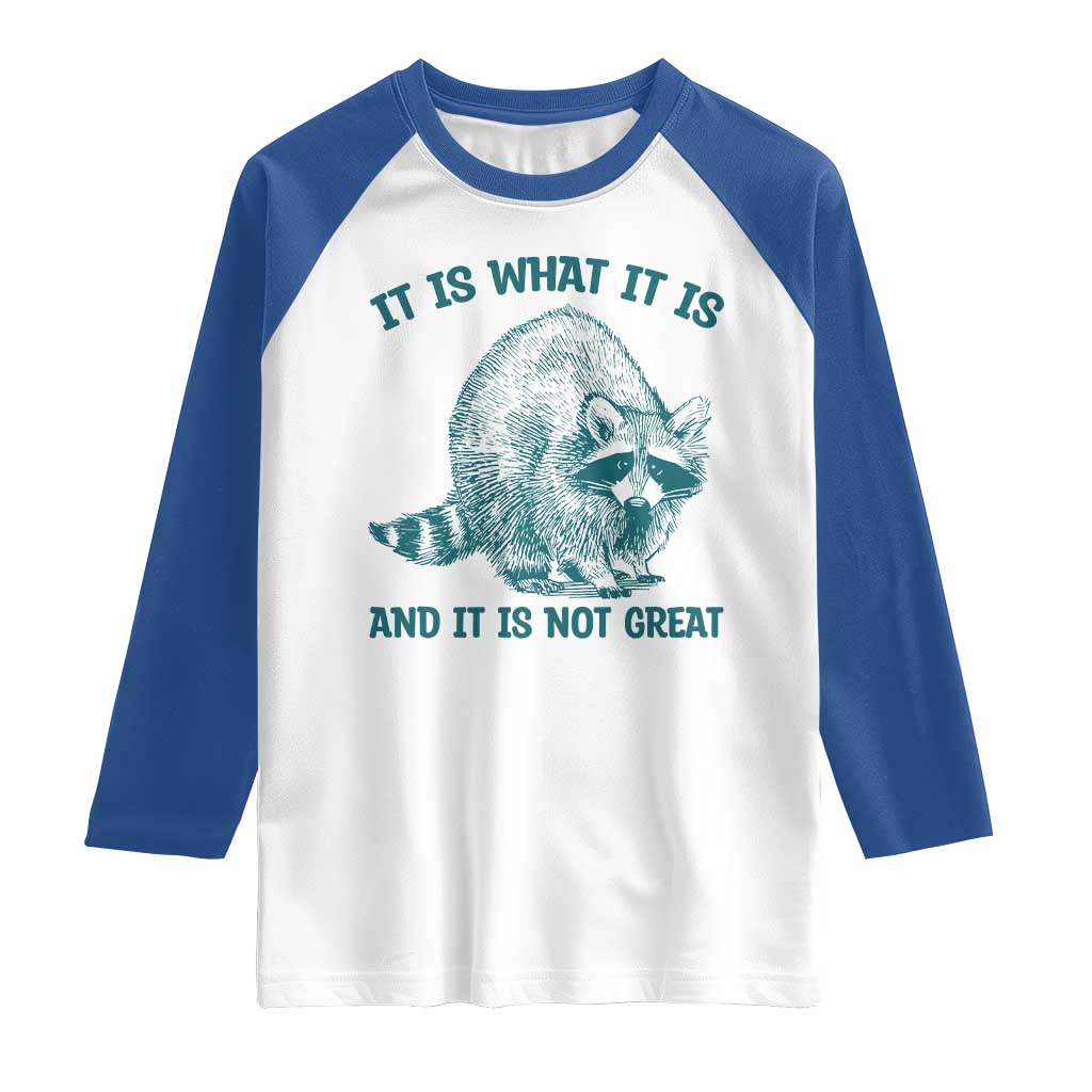 Funny Raccoon Meme It Is What It Is Raglan Shirt And It Is Not Great Mental Health Support TS02 White Royal Print Your Wear