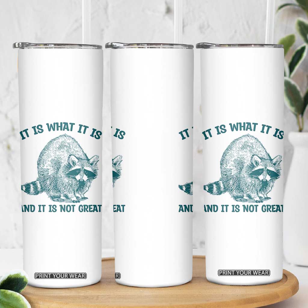 Funny Raccoon Meme It Is What It Is Skinny Tumbler And It Is Not Great Mental Health Support TS02 Print Your Wear