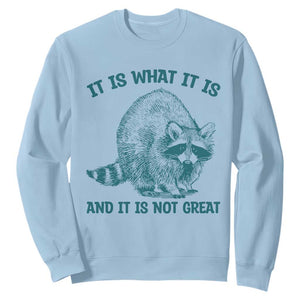 Funny Raccoon Meme It Is What It Is Sweatshirt And It Is Not Great Mental Health Support TS02 Light Blue Print Your Wear
