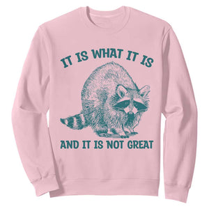Funny Raccoon Meme It Is What It Is Sweatshirt And It Is Not Great Mental Health Support TS02 Light Pink Print Your Wear
