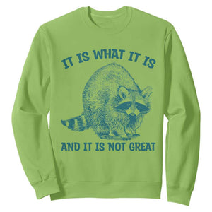 Funny Raccoon Meme It Is What It Is Sweatshirt And It Is Not Great Mental Health Support TS02 Lime Print Your Wear