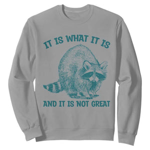 Funny Raccoon Meme It Is What It Is Sweatshirt And It Is Not Great Mental Health Support TS02 Sport Gray Print Your Wear