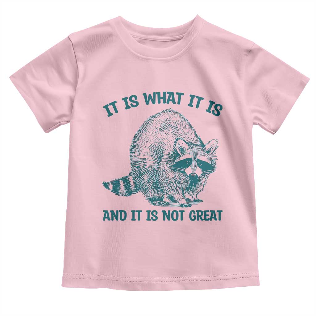Funny Raccoon Meme It Is What It Is Toddler T Shirt And It Is Not Great Mental Health Support TS02 Light Pink Print Your Wear