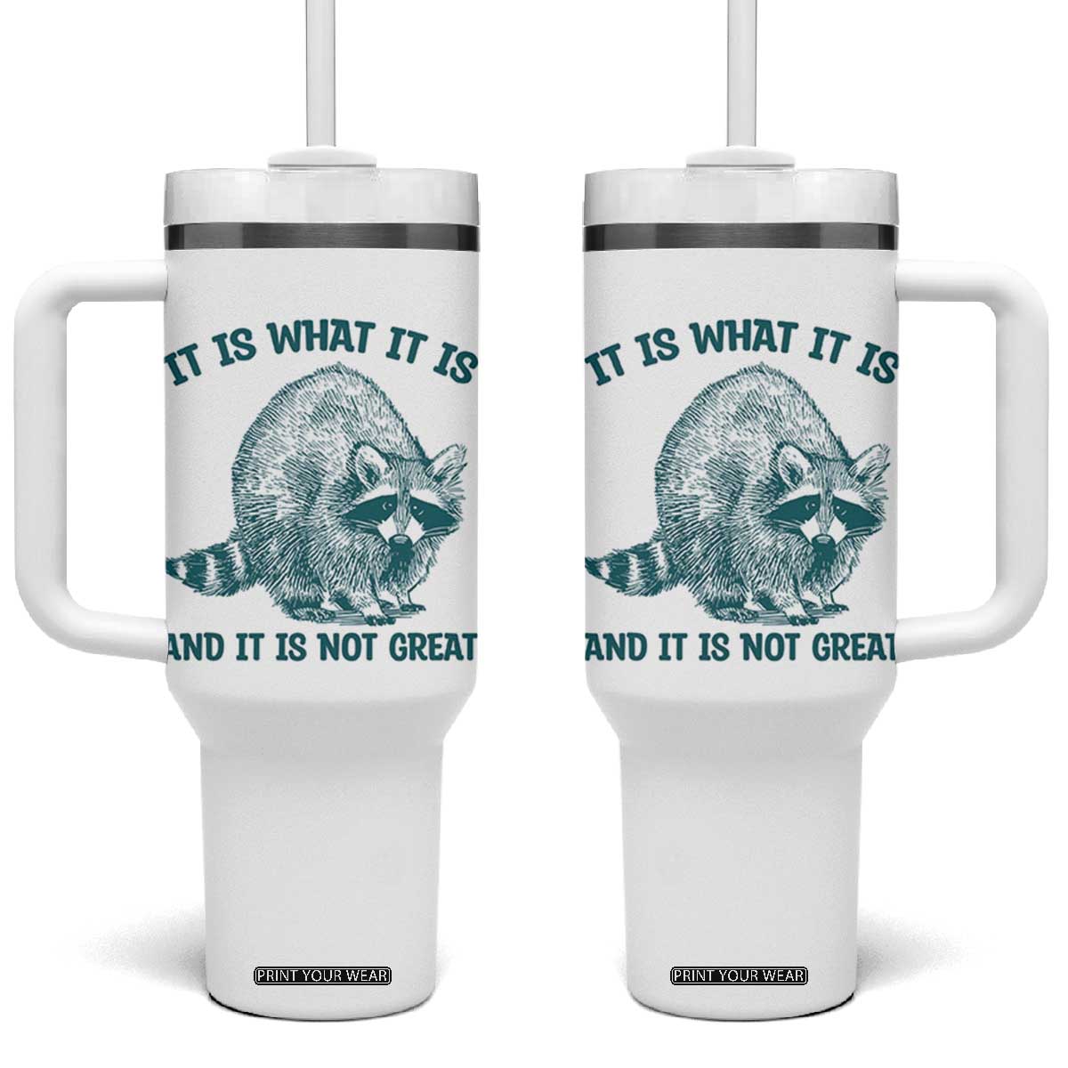 Funny Raccoon Meme It Is What It Is Tumbler With Handle And It Is Not Great Mental Health Support TS02 One Size: 40 oz White Print Your Wear