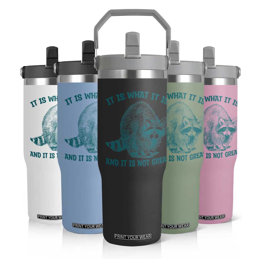 Funny Raccoon Meme It Is What It Is Flip Straw Tumbler And It Is Not Great Mental Health Support TS02 Print Your Wear